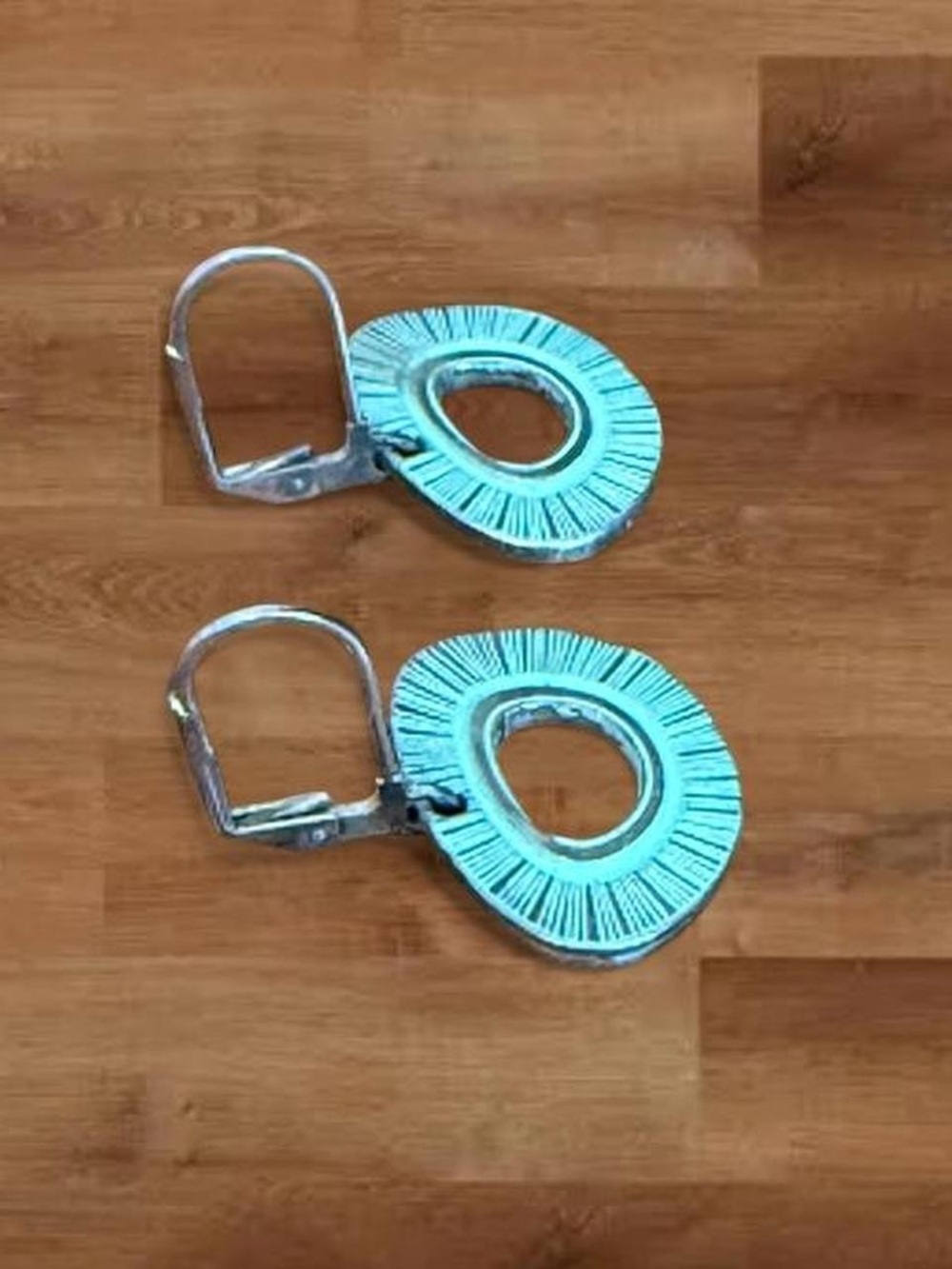 One of a Kind Hand Crafted Turquoise Silver Abstract Dangle Earrings